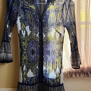 Alfani Blue and Yellow Patterned Blouse